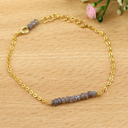 Labradorite Beaded bracelet dainty minimalist bracelet, Brass 22k gold plated bracelet, Handmade jewelry